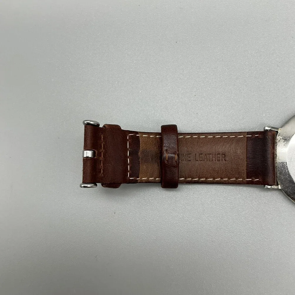 Daniel Wellington Mens Watch 41mm White Dial Brown Leather Strap New Battery